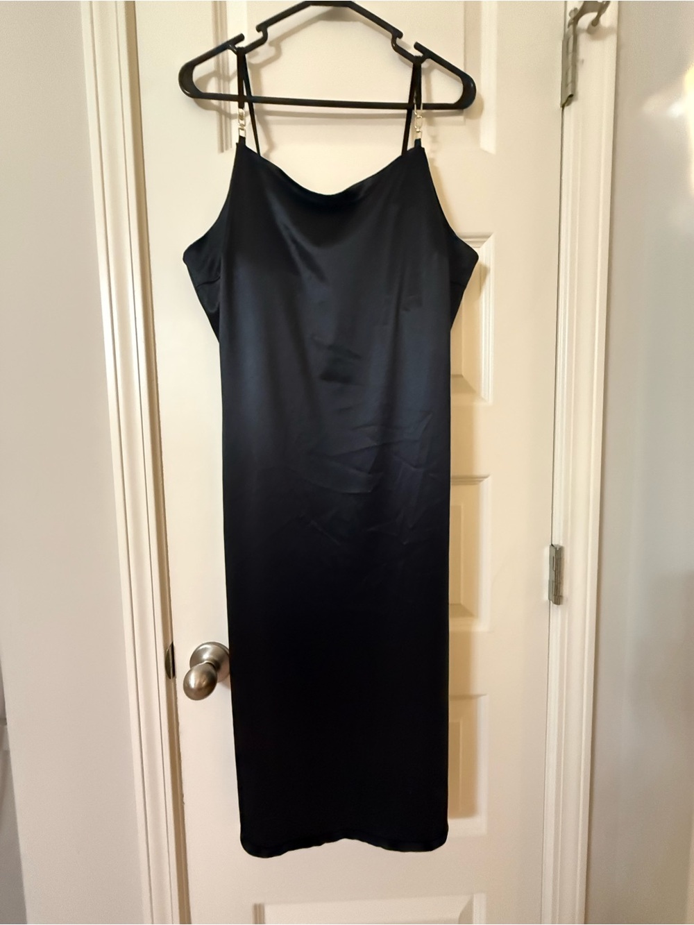 Planet Gold Black Satin Midi Slip Dress